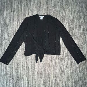 MaxiMa‎ Womens Medium Tie Front Sequin Shrug Black Embellished Whimsigoth NWOT